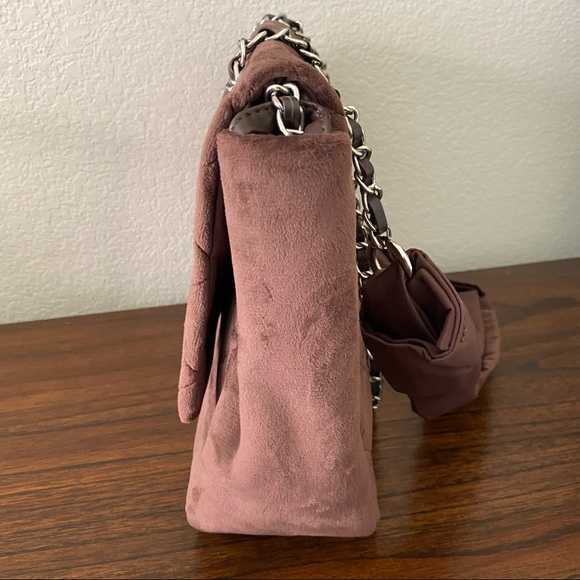 SALE | *FLAW Velour Brown Quilted Flap Chain Bag Convertible Velvet Crossbody - Picture 3 of 9
